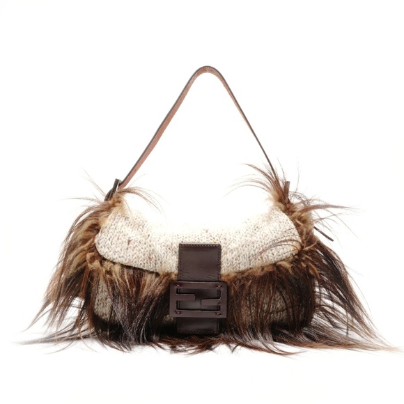 FENDI Handbags - FENDI Mamma Bucket Knit Wool Shoulder Bag, Beige, WS26345